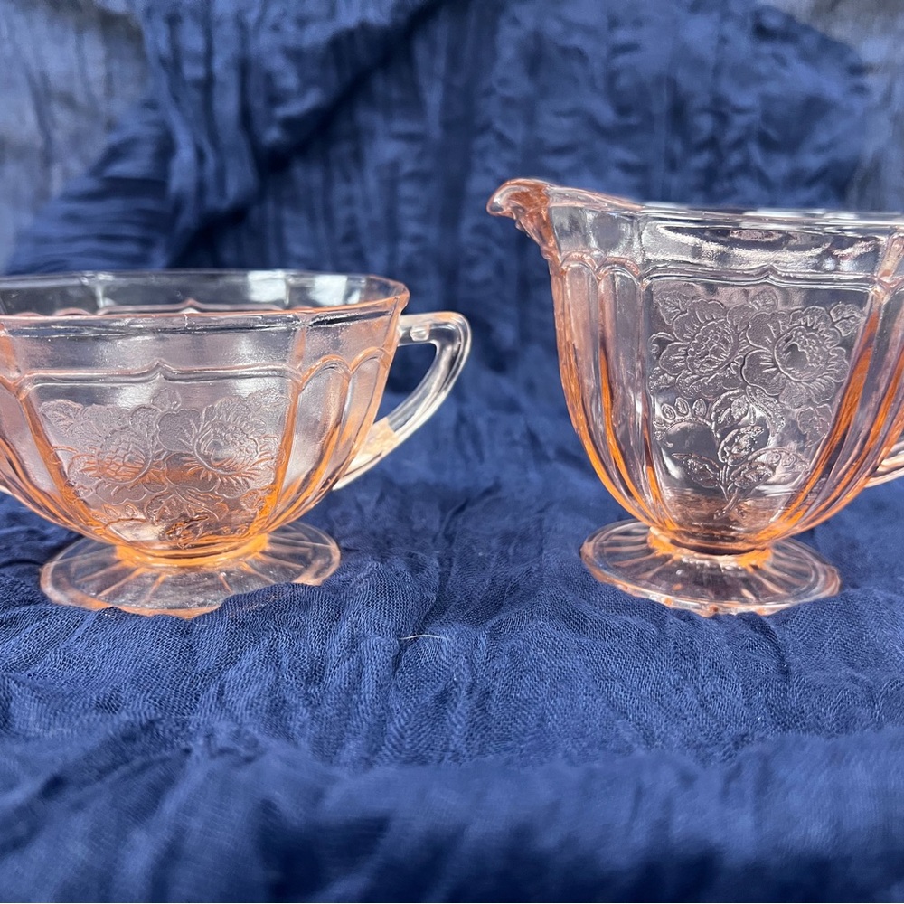 Vintage Pink Depression Glass Creamer and Sugar Set